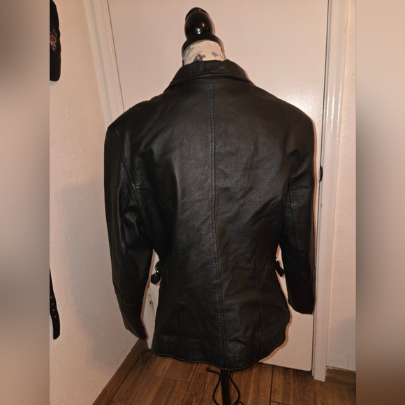 Women's Black Leather Jacket - Picture 2 of 3